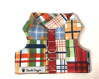 Dog harness, plaid dog harness, vest dog harness, Velcro dog harness, adjustable dog harness, summer dog harness, puppy harness