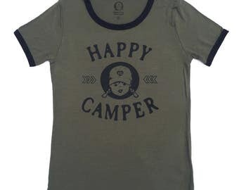 Happy Camper Shirt Vintage Ringer Tee Womens Camping Shirt Hiking Camper TShirt Camping Gift