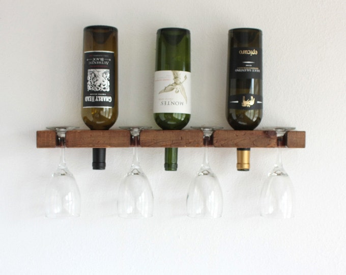 Wine Rack, Wall Mounted Wine Rack, Small Wine Rack Holds 3 Bottles & 4 Glasses