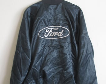 His & Hers Vtg USA Strong Island Auto Works Bob Margaret Silky Bomber Jacket XL