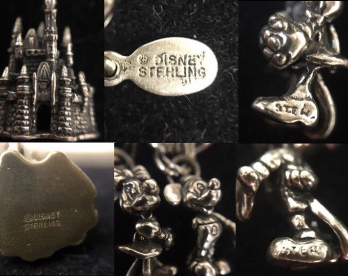 Storewide 25% Off SALE Vintage Sterling Silver Walt Disney's Magic Kingdom Charm Bracelet Featuring 7 Original Charms Of Mickey, Minnie, Tin
