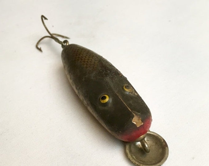 Storewide 25% Off SALE Antique Heddon Wooden Surface Minnow Fishing Lure Featuring Original Glass Eyes With Hand Painted Design