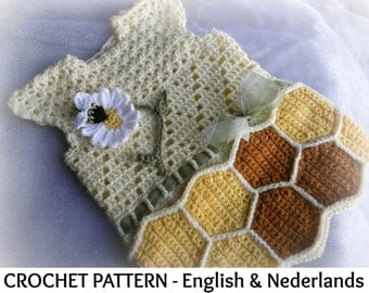 English + Dutch Crochet Pattern Baby Dress Honey 0-18 months