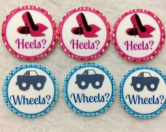 Personalized Set of 50/100/150/200 Gender Reveal Heels or Wheels Baby Shower 1 Inch Confetti Circles