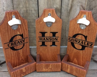Personalized Wall Mounted Wood Beer Bottle Cap Opener custom logo design cap catcher