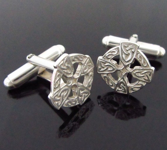 ON SALE - Celtic Cross Cuff Links - Sterling Silver Cufflinks - Designed and Made in Ireland - Mens Jewelry - wedding Jewelry - Father's Day