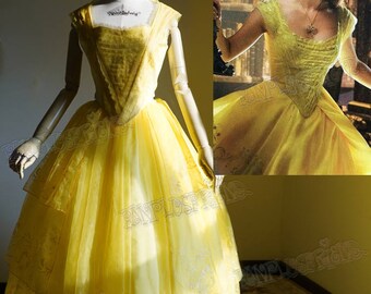 Beauty and the Beast 2017 Movie Cosplay, Belle Yellow Ball Dress Costume Set