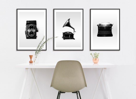 Vintage Objects Wall Art Set Black And White Vintage Objects Wall Art Set Black And White