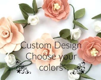 Felt flower garland wall hanging | custom colors | felt flower garland | Peony and Magnolia