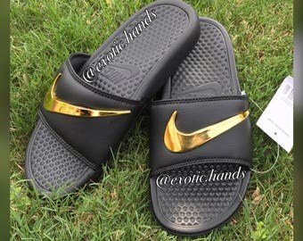 nike slides gold swoosh