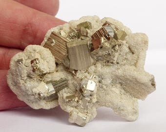 Beautiful Calcite with super lustrous Pyrite cube,Crystal, Mineral