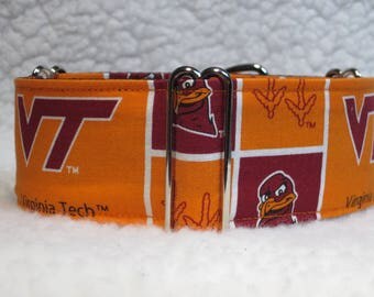 Virginia Tech Martingale Collar, HokieBird Side Release Dog Collar, 2" inch, Greyhound Dog Collar, Whippet, Burnt Orange/Chicago Maroon