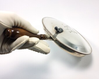 Vintage Silent Butler | F.B. Rogers Silver on Copper with Wood Handle | Heraldry Stamp "Major Ab Adversis" | 1883