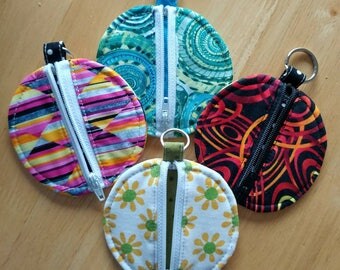Circle Zip KeyChain Pouch, Coin purse, Earbud case