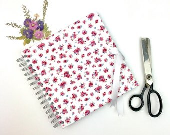 scrapbook album, 8 inch, blank white pages, floral fabric cover, album, guestbook