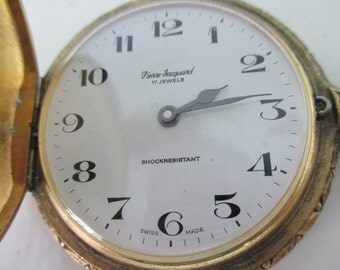 Vintage Swiss Deer Hunting Pocket Watch Gold tone 17 Jewel Pierre Jacquard Swiss Made NEEDS REPAIR