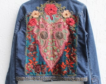 Vintage Festival Flower Boho Jacket / Handmade Embroidery
