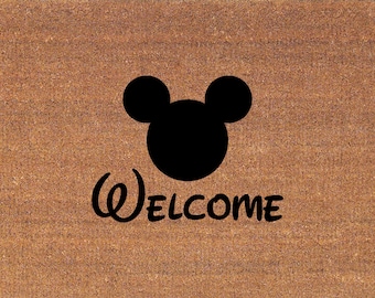 Disney Font Mickey Mouse Door Mat - Disney Font - Coir Doormat Rug - 2' x 2' 11" (24 Inches x 35 Inches) - Welcome Mat - Housewarming Gift
