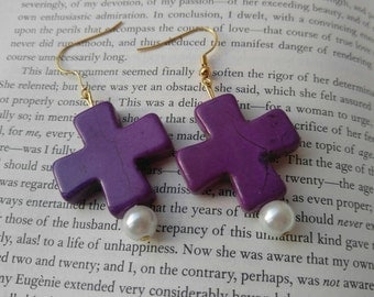 Purple Cross Earrings
