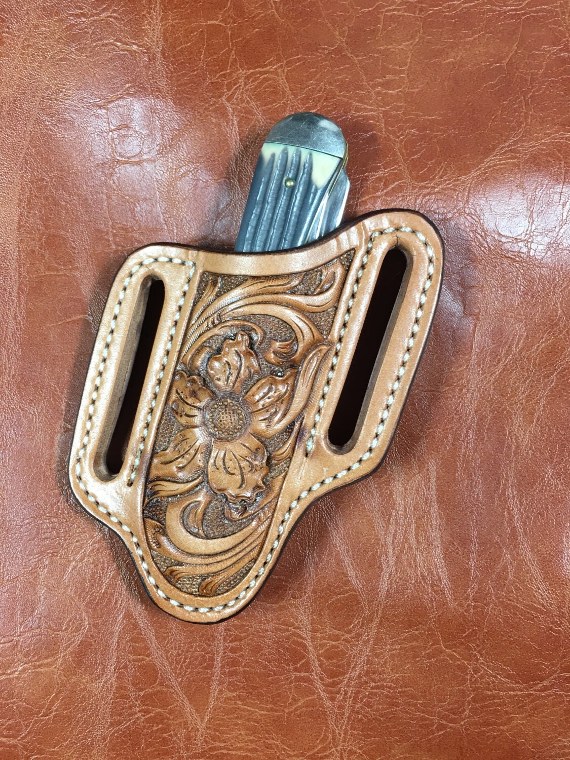 Custom Slanted Pocket Knife Belt Sheath / Pancake Knife Sheath