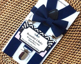 Navy Baby Bow Tie, Navy Blue Baby Bow Tie and Suspender Set, Navy Toddler Bow Tie, Navy Blue Baby Bow Tie- Navy Ring Bearer-6 Months to 5 Yr