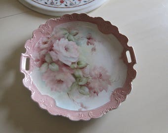 HAND PAINTED ROSE Plate with Handles