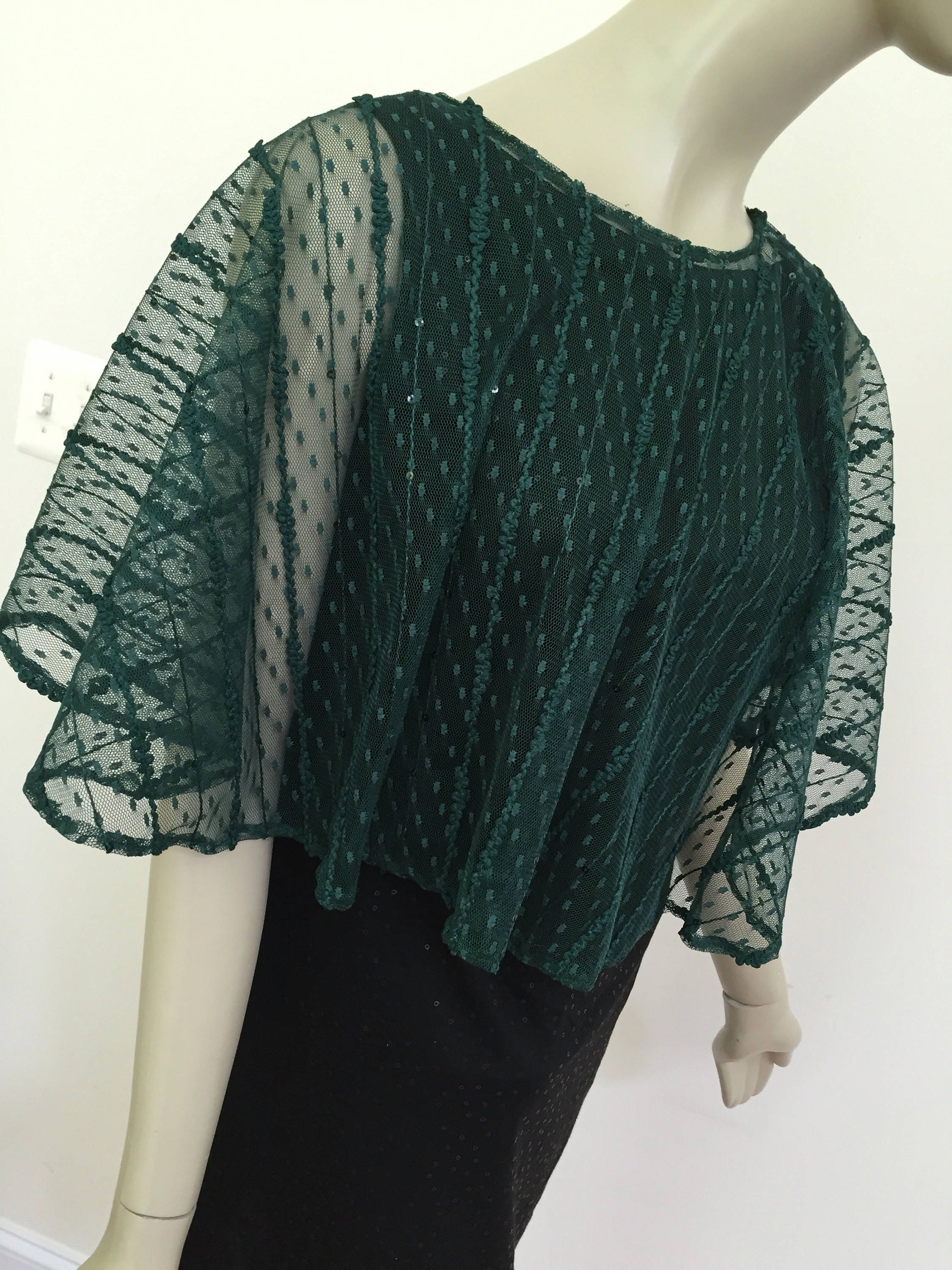 Green Lace Sequin Sheer Cape. Women's Sparkly Evening