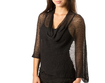 Infinity Poncho, womens poncho, summer poncho, knit wrap, boho poncho, knit poncho, lace scarf, lace shawl, resort wear, black #1