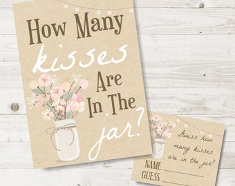 mason jar bridal shower games, rustic wedding shower games, how many kisses game, candy guessing game, bridal shower activity, br16