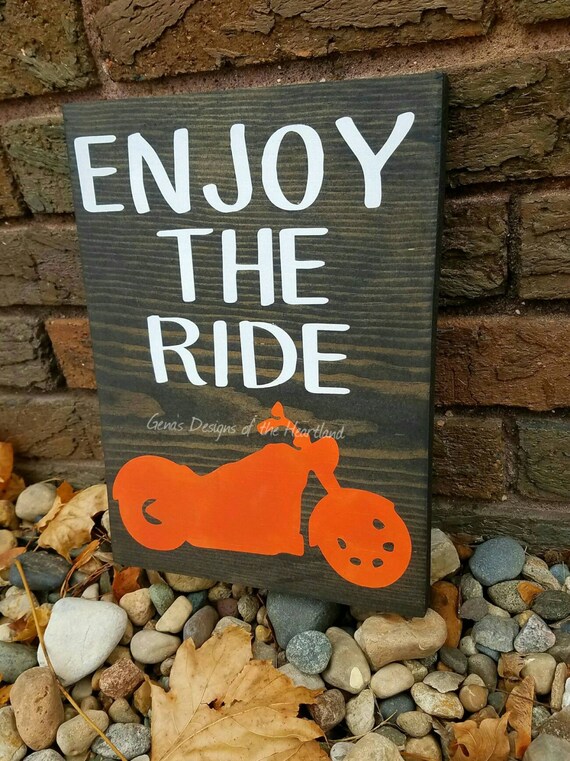 Enjoy the Ride Motorcycle Biker Wood Sign Man Cave Wall