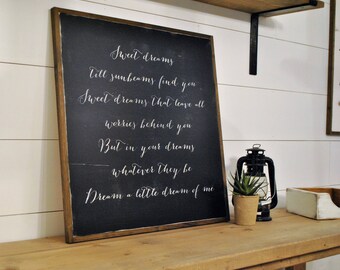 DREAM A LITTLE DREAM Of Me 2'x2' sign | distressed shabby chic painted wooden sign | song quote plaque | farmhouse decor wall art