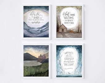 Harry Potter Poster Set of 4 Prints, Harry Potter Art Set | Dumbledore, Hogwarts, Hedwig, Hagrid, Best Harry Potter Gifts, Printable Fan Art