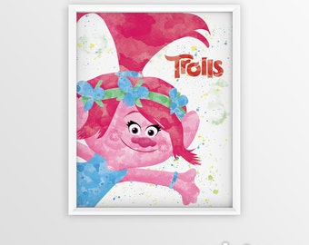 Trolls Poppy Watercolor Printable, Home Decor, Art Print, Trolls Party Decorations, Kids Room Decor Art Poppy Poster