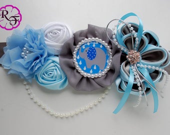 Maternity sash / Gray and blue Maternity sash /Pregnancy sash /blue and gray elephant baby shower / Mommy to be sash / Baby shower sash belt