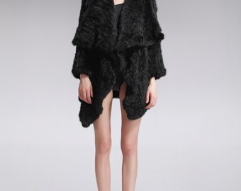 Rabbit Fur Jacket, Genuine Fur Coat, Brand New, Black Rabbit Fur Jacket called Klara