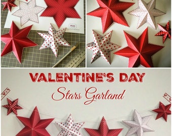 Valentine's Day decor, Valentine's Day garland, Valentines party decorations, DIY Valentines garland, Printable red stars, Instant download.