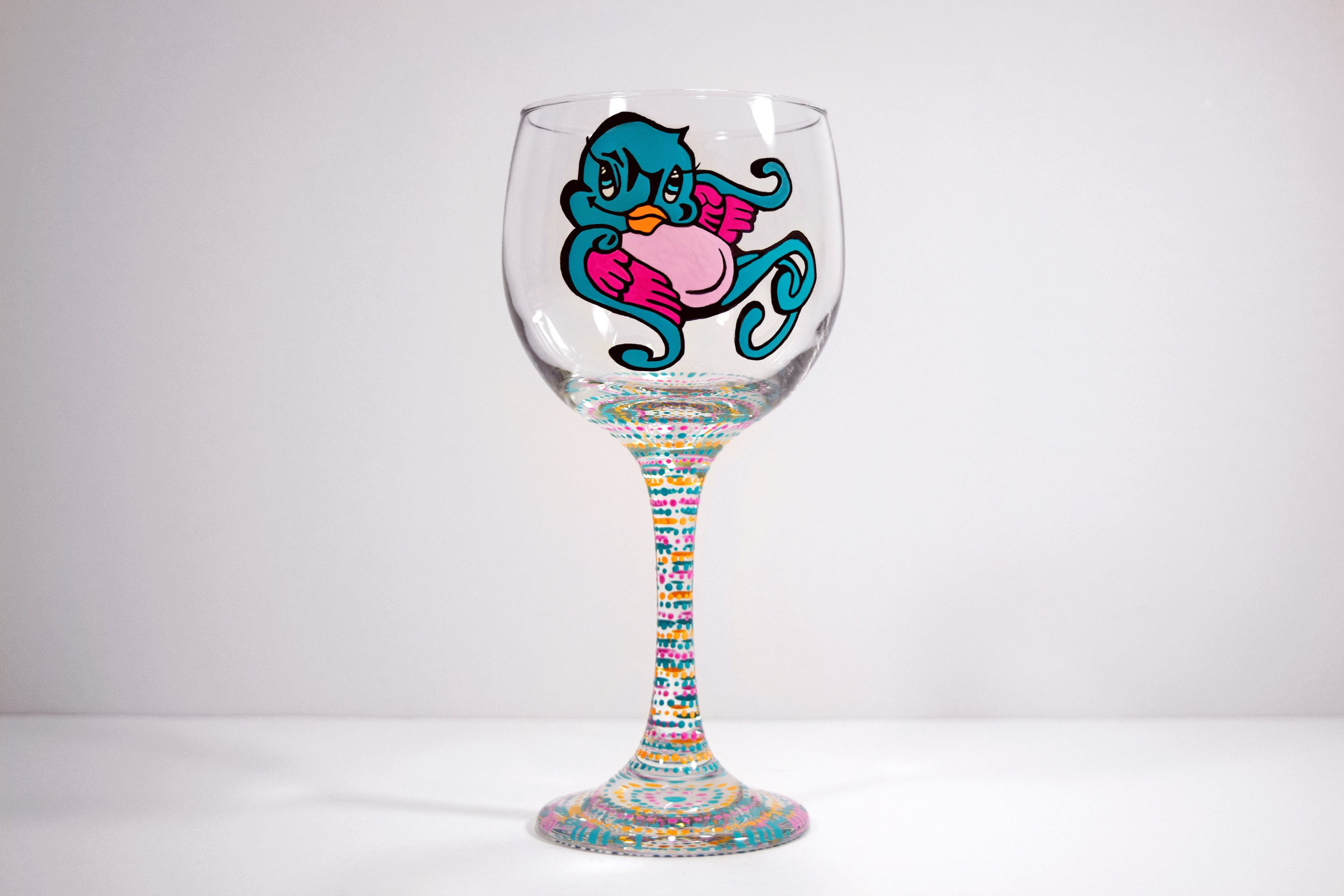 Bluebird Wine Glass Hand Painted Wine Glass Pretty Wine