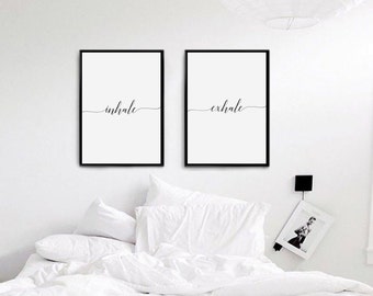 Inhale Exhale Print, Bedroom Decor, Wedding Gift, Wall Art, Wall Decor, Minimal Print, Couple Print, Fashion Print, Set Of 2 Bedroom Prints