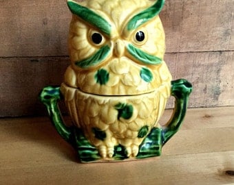 Owl Salt Shaker, Sugar Bowl, Vintage Ceramic, Royal Sealy, Japan, 1950s, Cinnamon/Sugar, Kitschy