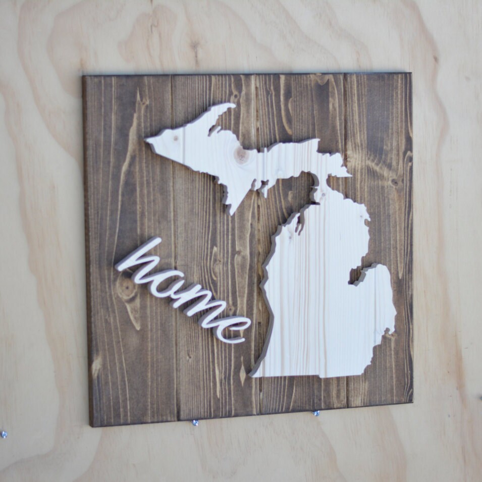 Michigan State Wood Plaque Cutout with Home
