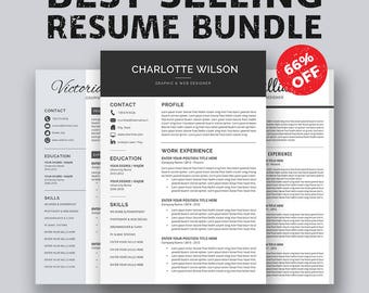 Professional Resume Template, CV Template, Cover Letter, MS Word, For Mac & PC, Simple Modern Creative Resume, Instant Download, Charlotte B