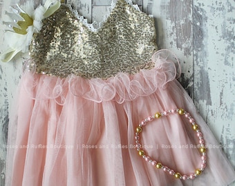 Pink & Gold Baby Dress, Pink and Gold Birthday Dress, Princess Dress, Baby Photo Prop, Toddler Dress, Baby Pageant Dress