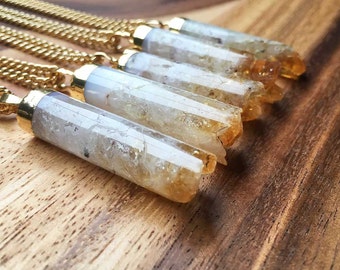 Crystal Pendant Citrine Pendant Citrine Necklace Cylinder Citrine Crystal Pendant Gemstone Pendant Gift For Her Womens Pendant HMP1
