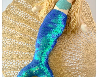 Cloth Mermaid Doll, OOAK Doll, Handmade Doll, Friendship Doll, Cloth Doll, Gift for Girls, Heirloom Doll, Doll for Girls, Mermaid