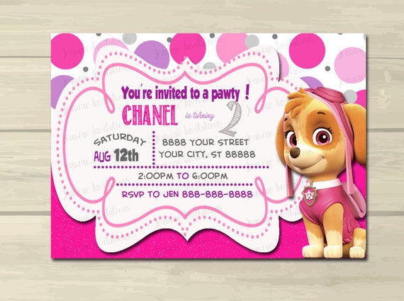 Paw Patrol Birthday Invitations Girl 6