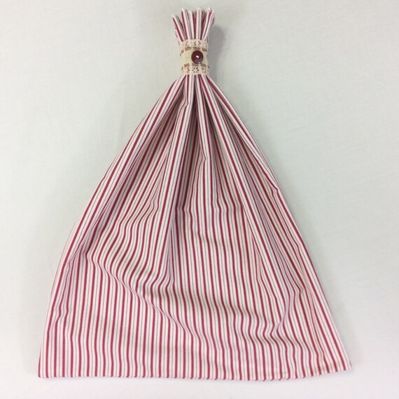 Red Stripe Gift Bag Farmhouse Style Cottage Decor Fabric