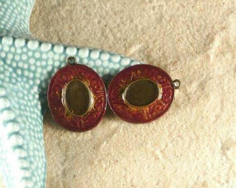 Lot 2 pendants bronze/support cabochon red and gold painted to the hand/ethnic style-Bohemian bronze antique Choker/stud earring