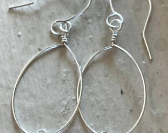 Minimalist Sterling Silver Oval Hoops with Carnelian