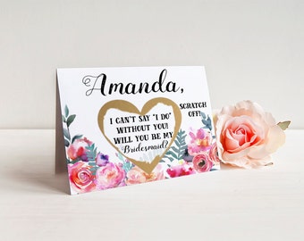 Bridesmaid Scratch Off Cards SET OF 4 or more Will you be my Bridesmaid Cards - Bridesmaid Proposal Card Invitation w/ Metallic Envelope