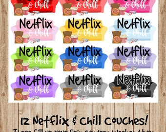 Sticker Biotches Co. (12) RAINBOW Netflix & Chill Couches **DOUBLE BOX sized** for the Erin Condren Vertical Life Planner or Happy Planner
